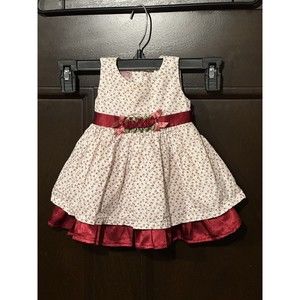 Lovely Lace Baby XS Red Floral Dress w Roses Satin Tie Holiday Pictures Party